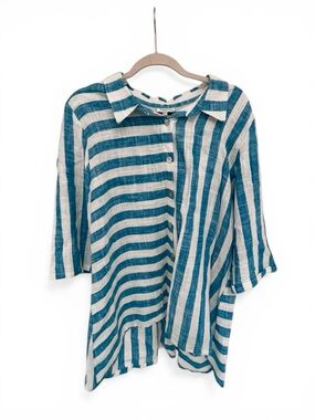 Toofan Striped Button-Front Linen Blouse